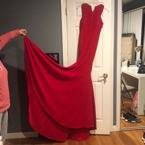 Long red dress with train